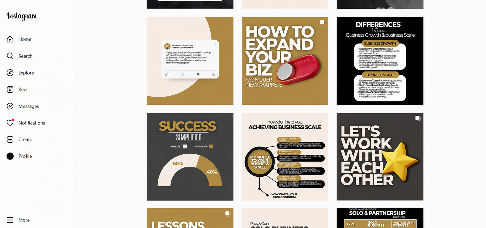 Organized Instagram business content grid preview